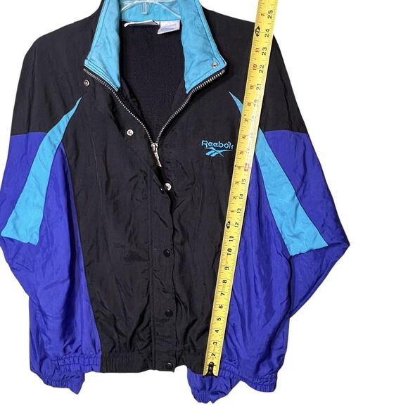 Vintage Reebok Jacket Womens Large Black Purple Blue Windbreaker 90s Track Coat - Picture 7 of 13